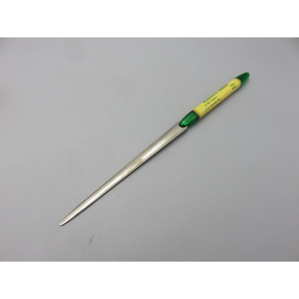 Vintage Petrucci's Market Advertising Letter Opener Green Lucite Sample 5 Digit